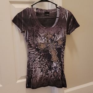Rhinestone scoop neck t-shirt